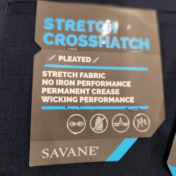 NEW Savane 36x32 Mens Stretch Crosshatch Pleated Cuffed Dress Pants Blue NWT - Picture 5 of 7